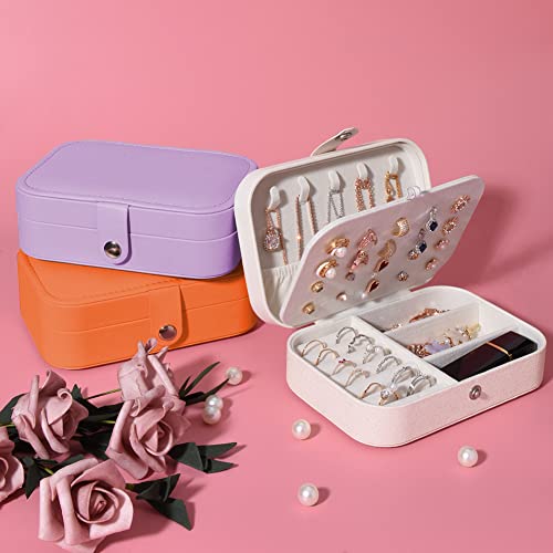 Purple Travel Jewelry Organizer Box with Double Layer for Necklaces, Earrings & Rings