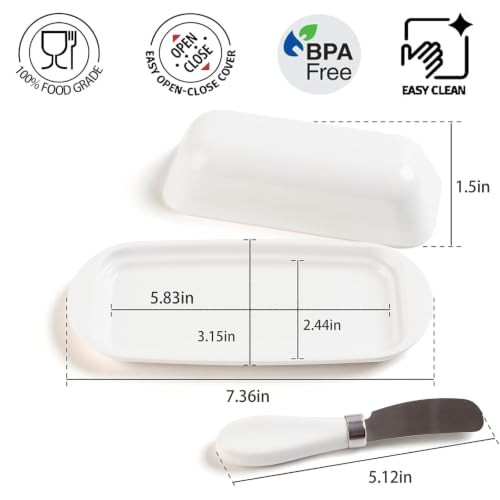 Lynnsen White BPA-Free Melamine Butter Dish with Lid & Knife