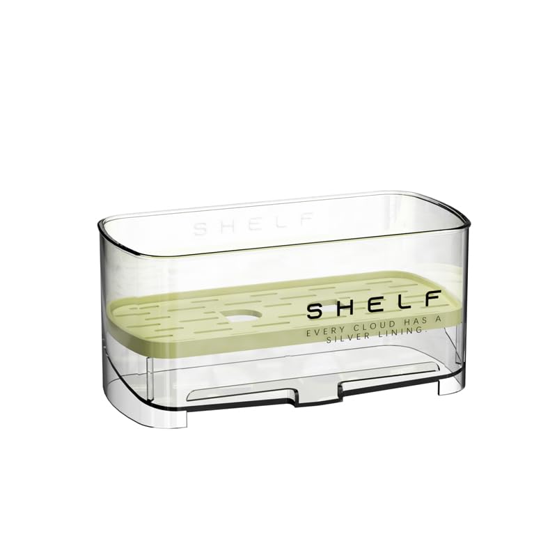 Green Acrylic Sponge Holder for Kitchen Sink with Auto-Draining Tray