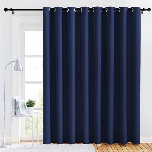 NICETOWN 120 Inch Wide Blackout Curtain Panel - Navy, 84 Inch Long Grommet Top
