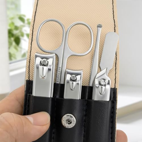 6-Piece Professional Nail Clippers Manicure Set with Leather Case