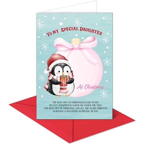 Funny Christmas Card for Daughter with Red Envelope – Premium Quality