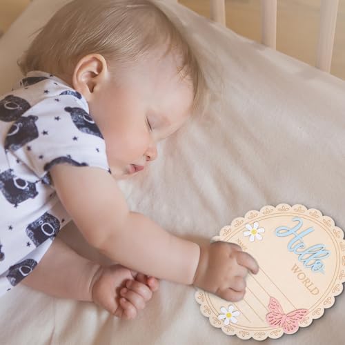 Hello World Newborn Announcement Sign - 5.9x4.7 Inch Wooden Baby Keepsake