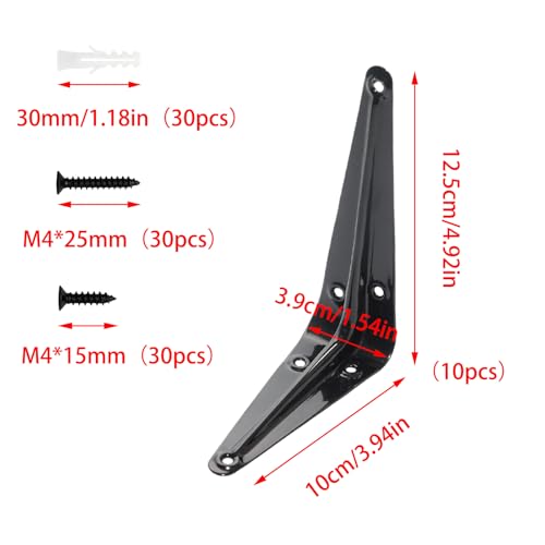 Lilaly Heavy Duty Shelf Brackets 4" x 5" - 10 Pack, Black L Brackets for Floating Shelves