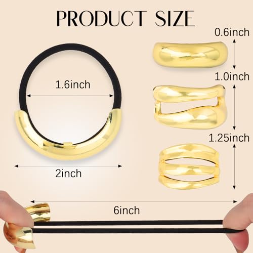 CURASA Metal Hair Cuffs 6PCS Gold Geometric Ponytail Hair Ties