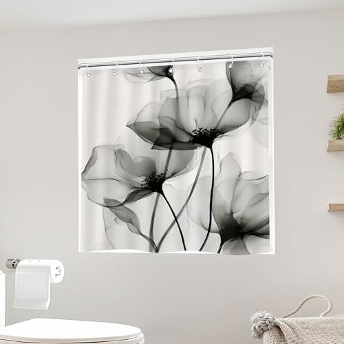 Gray Floral Shower Curtain 40x36 Inches Waterproof Polyester Bathroom Decor - Riyidecor B 01gray