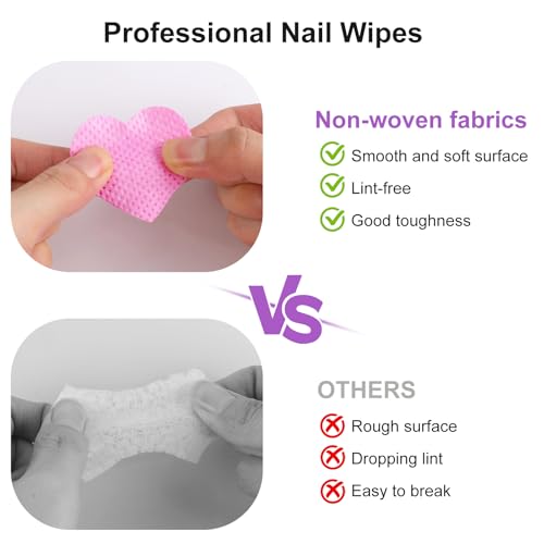 Lint Free Nail Wipes and Pump Dispenser Bottle Set (200 Pcs, Pink)
