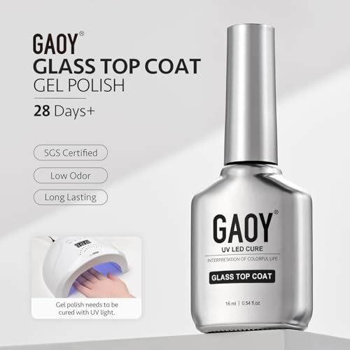 GAOY Crystal Glassy Gel Top Coat 16ml - No Wipe Clear High Gloss UV Finish