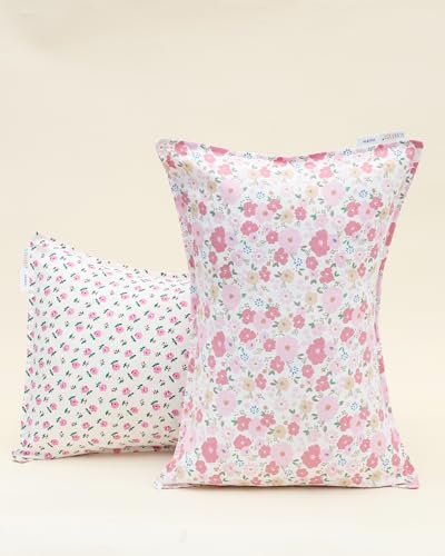 ALVABABY Toddler Pillowcases Pink Floral Pack of 2 - Fits 12x16 & 13x18 Inches