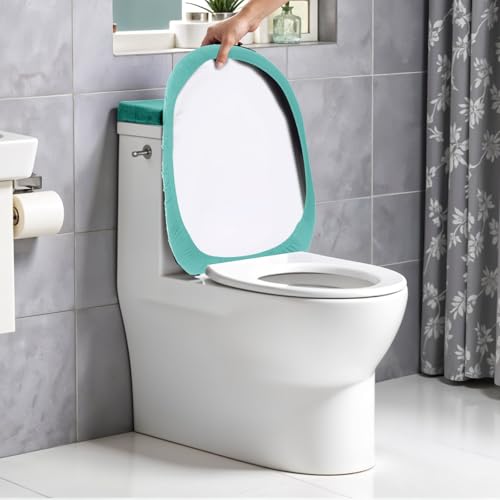 Washable Toilet Tank & Lid Cover Set - Soft Polyester, Green