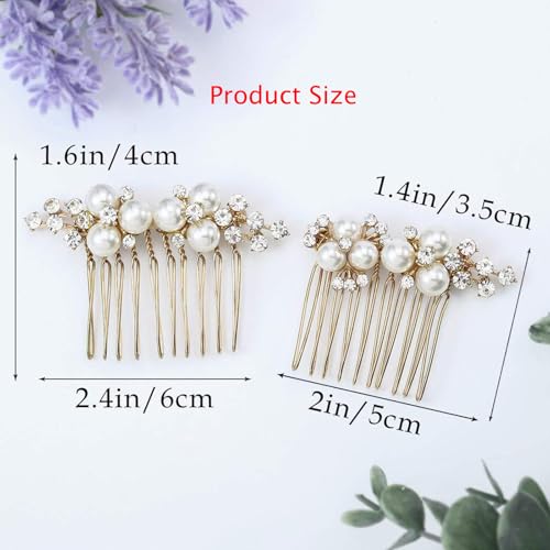 Pearl Rhinestone Hair Side Combs Silver Wedding Hair Clips 2 Pcs