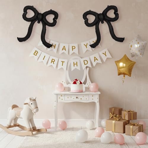 20-Inch Giant Matte Black Bow Balloons - 5 Pack for Parties