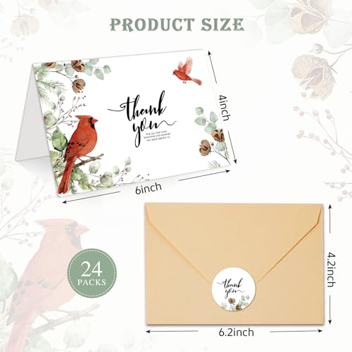 C2U 24 Pack Cardinal Sympathy Thank You Cards with Envelopes
