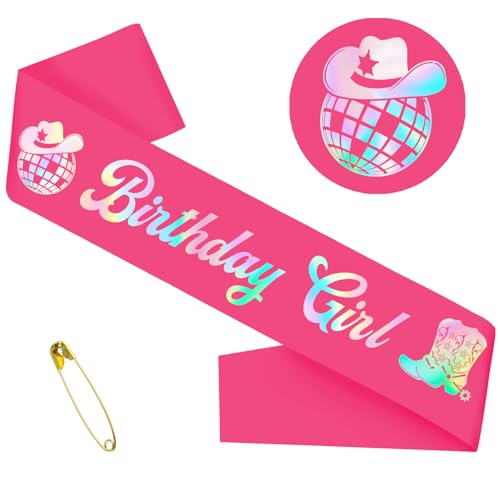 Hot Pink Cowgirl Birthday Sash with Iridescent Foil - Women’s Party Accessory