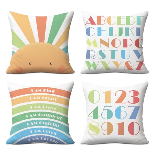 4Pcs Boho Sun Alphabet Throw Pillow Covers 18x18 - Polychromatic0405