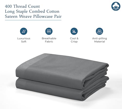 Royale Linens 400 Thread Count 100% Cotton Queen Pillowcase Set - Grey