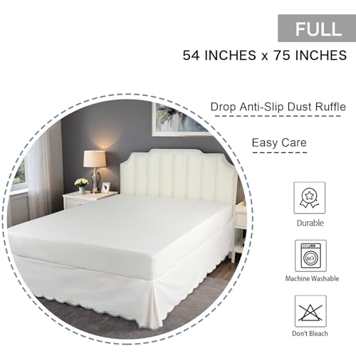 Chic 14'' Pleated Bed Skirt with Scalloped Edge - Anti-Slip, Off White/Light Gray