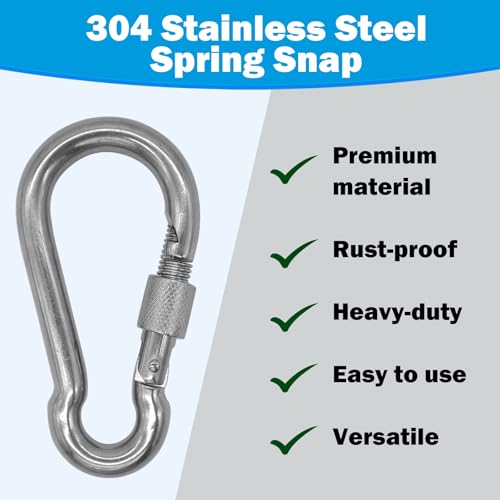 304 Stainless Steel Carabiners -2.36 inch Heavy Duty, Durable & Rust-Free Clips for Gym, Swing, Dog Leashes, Hammocks, Keychains, and More(304,M6 with Screw,Pack of 6)