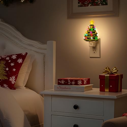 Ceramic Christmas Tree Night Light - Warm White, 3000K, Plug-in Wall Decor - Variation of THIS listing