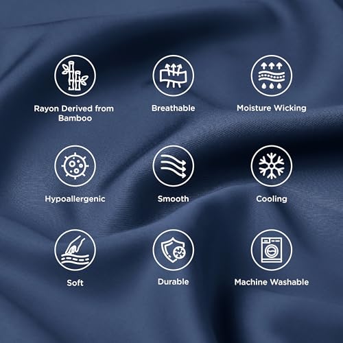 Bedsure Navy Queen Pillowcase Set of 2 - 100% Rayon from Bamboo