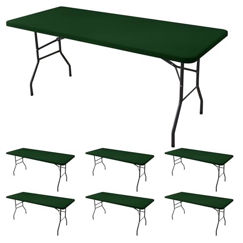 Fitted Stretch Tablecloth for 6 Ft Rectangular Tables - Hunter Green 6 Pack
