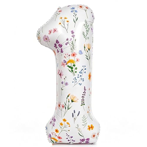 40-Inch Floral Number 1 Balloon for Baby Girl's 1st Birthday