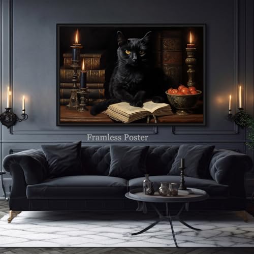 Gothic Cat Canvas Wall Art - 16x24 Inch Vintage Print