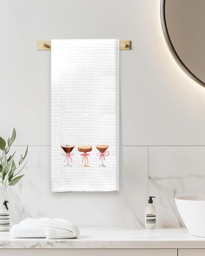 Pink Bow Espresso Martini Kitchen Towels - Coquette Style, 16x24 Inch Gift for Cocktail Lovers