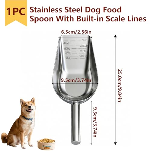 304 Stainless Steel Dog Food Scoop - 1 Cup Measuring Cup with Long Handle