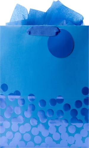 Hallmark 13-Inch Large Gift Bag with Tissue Paper, Blue Foil Dots (2-Pack)