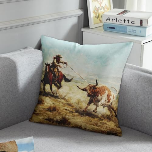 Emvency Western Cowboy Throw Pillow Cover, 18x18 Inch Velvet Cushion Case