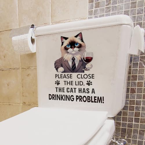 Funny Ragdoll Cat Toilet Lid Decal - Waterproof Vinyl Humor Sticker