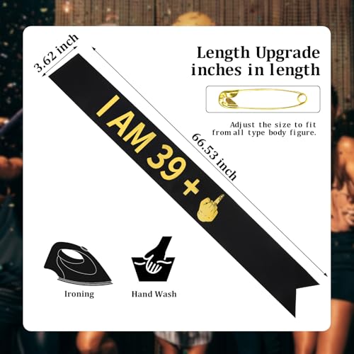 CIEHER 40th Birthday Sash - Black Satin with Gold Foil