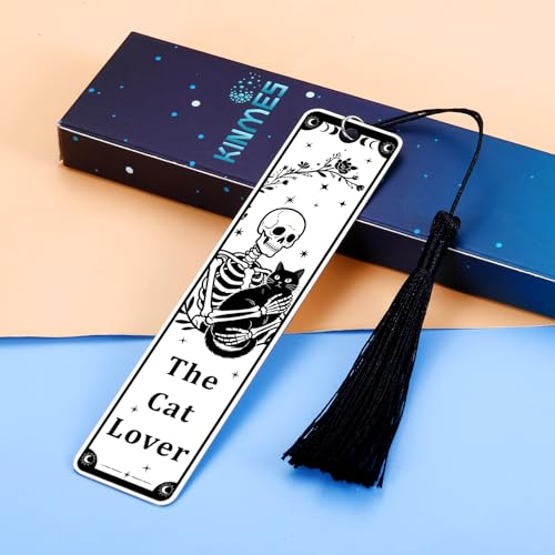 Gothic Cat Bookmark - Skeleton & Black Cat Design for Book Lovers