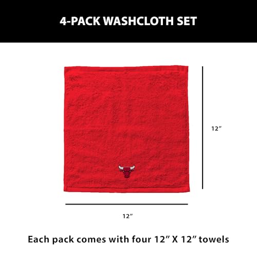 Chicago Bulls NBA Wash Cloth 4 Pack - Soft Team Logo Towels