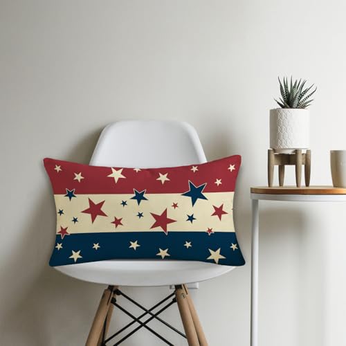 TAJWE 12x20 Inch American Flag Throw Pillow Cover - Patriotic Stars & Stripes Lumbar Cushion for Sofa & Outdoor Decor
