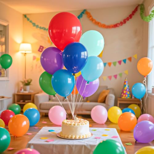 12 Inch Assorted Rainbow Balloons - 100 Pack Thickened Latex for Parties