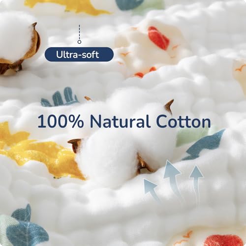 Baby Hooded Towel 2 Pack - Floral & Blueberry, Ultra Absorbent Muslin - 32x32 Inches