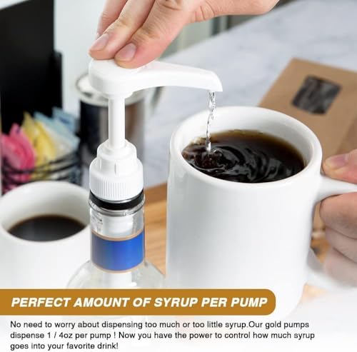 4 Pack Gold Leak Proof Syrup Pumps for 750ml Bottles