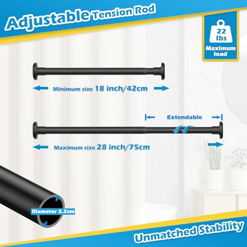 Adjustable Black Tension Rod 18-28 Inch - No Drill Spring Curtain Rod