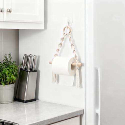 Macrame Toilet Paper Holder - Boho Wall-Mounted Bathroom Roll Storage