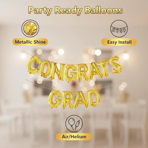 16 Inch Gold Congrats Grad Balloon Banner for Graduation Party