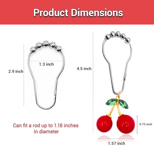 Cherry Shower Curtain Hooks - 15 Pcs Brushed Nickel Rings