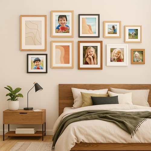 Beige Puthiac 6x6 Solid Oak Picture Frame with 4x4 Mat, Natural Wood Finish