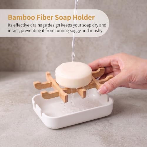 Bamboo Soap Holder with Removable Drainage Rack - White