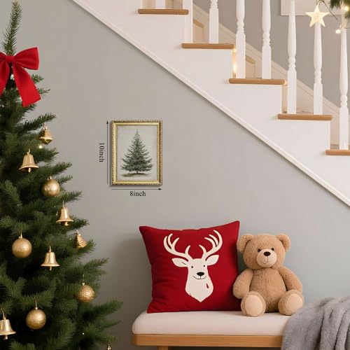 Christmas Tree Wall Art - Framed Evergreen Pine Canvas Print, 10x8 Inches - Gold Frame