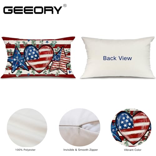 4th of July Throw Pillow Cover 12x20 Inch Patriotic Farmhouse Decor