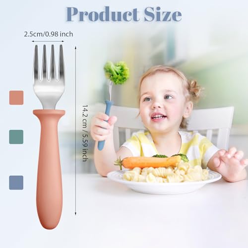 Toddler Fork Set - 6-Pack Stainless Steel with Plastic Handles