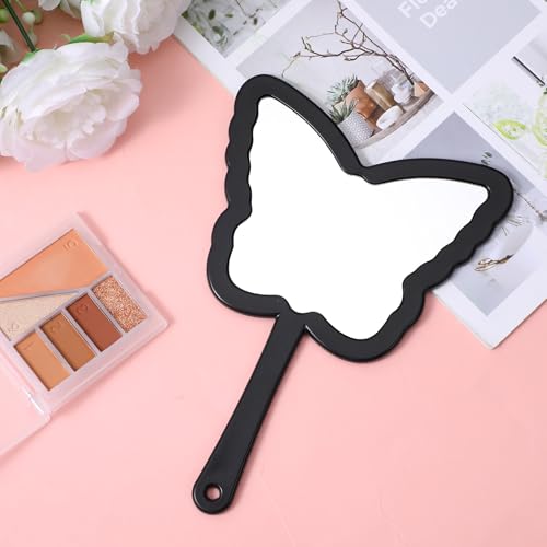 Butterfly Shaped Hand Held Mirror - Black Travel Vanity Makeup Mirror