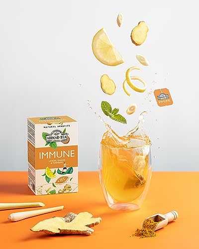 Ahmad Tea Immune Herbal Tea, Lemon, Ginger & Turmeric, 40 Teabags (2-Pack)